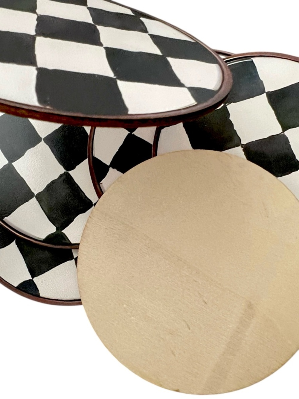 Set of 6 Checkered Ceramic Coaster Set - Black and White, Contemporary, Wood - Picture 6 of 7